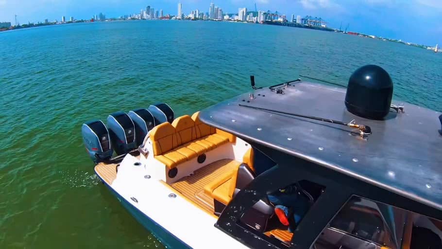 Luxury 44-ft speedboat from above