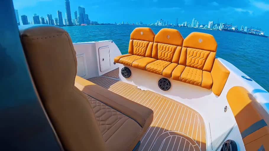 Luxury 44-ft speedboat seating area