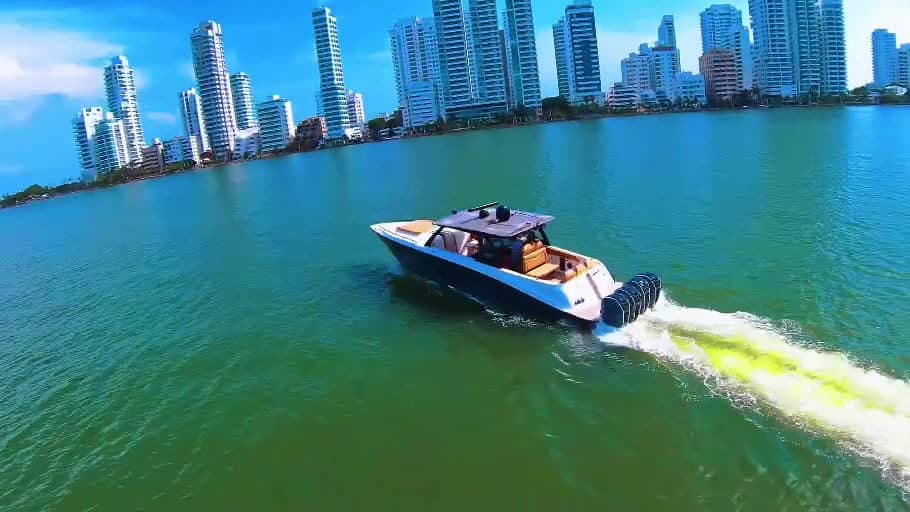 Luxury speedboat viewed from the water