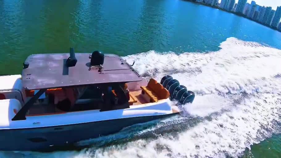Luxury speedboat viewed from the water