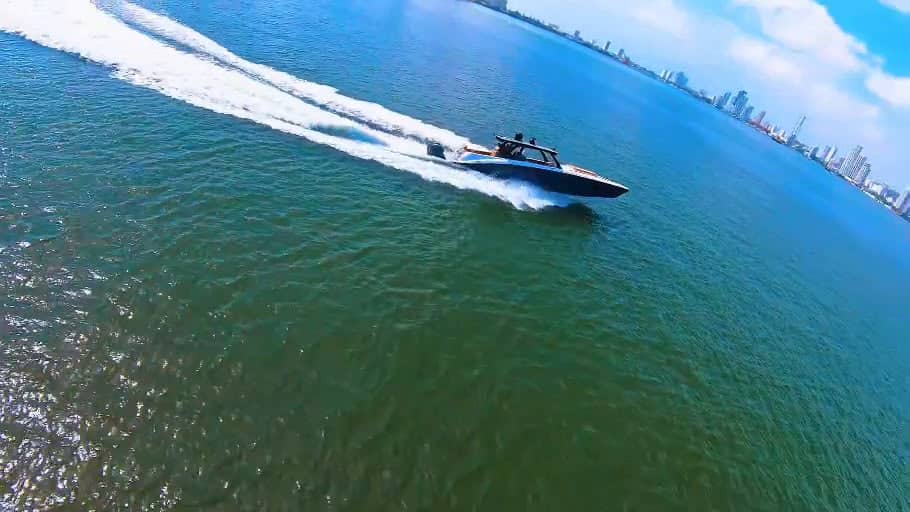 Luxury speedboat viewed from the water